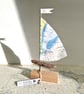 Devon, Slapton Sands - driftwood sailboat, authentic nautical map sail. UK made
