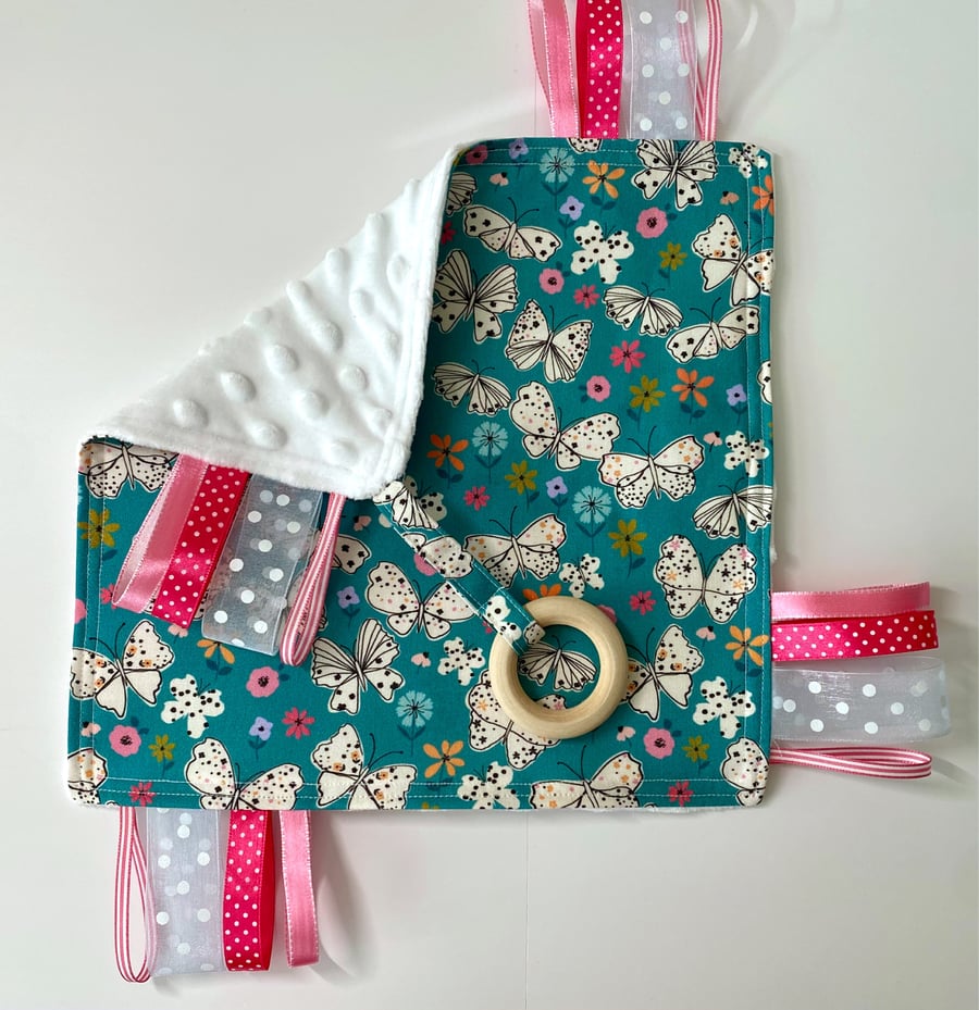 Baby Comforter Sensory Crinkle Taggy Ribbon Toy 