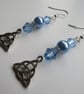 Pale Sky Blue Pearl & Crystal Celtic Triquetra Boho Whimsy Dangle Earrings  - Image 4