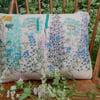 Delphinium, foxglove and wildflower Cushion - Screenprinted with hand embroidery