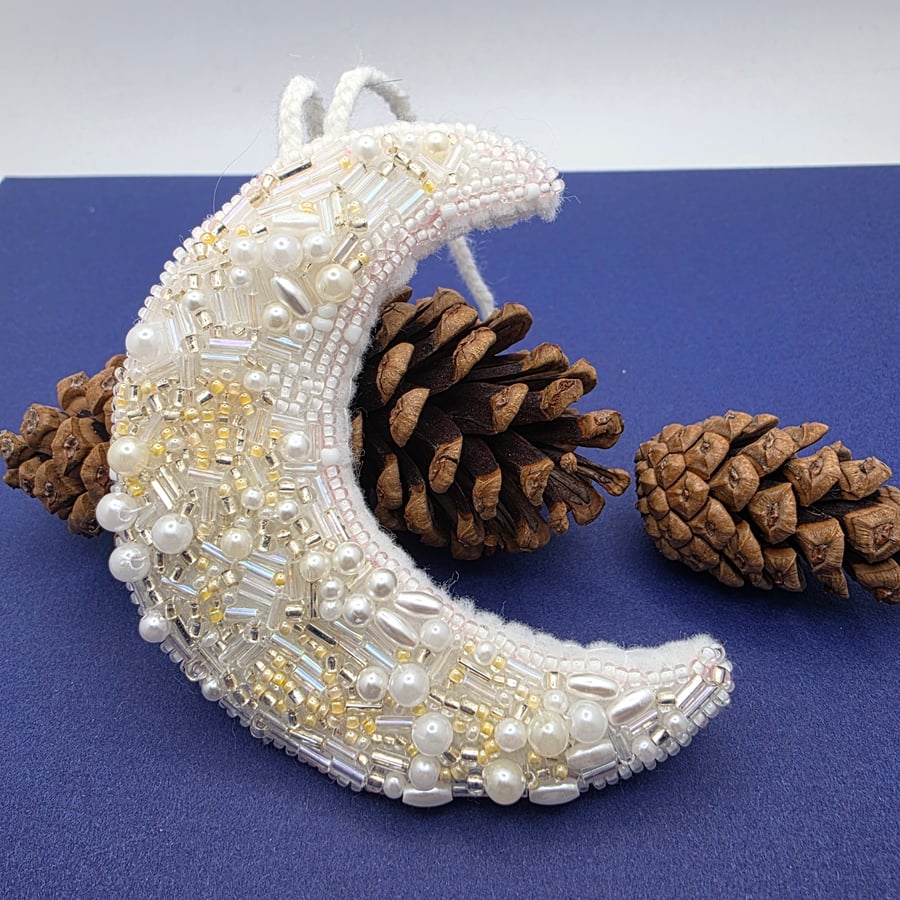 Bead embroidery Crescent moon decoration 