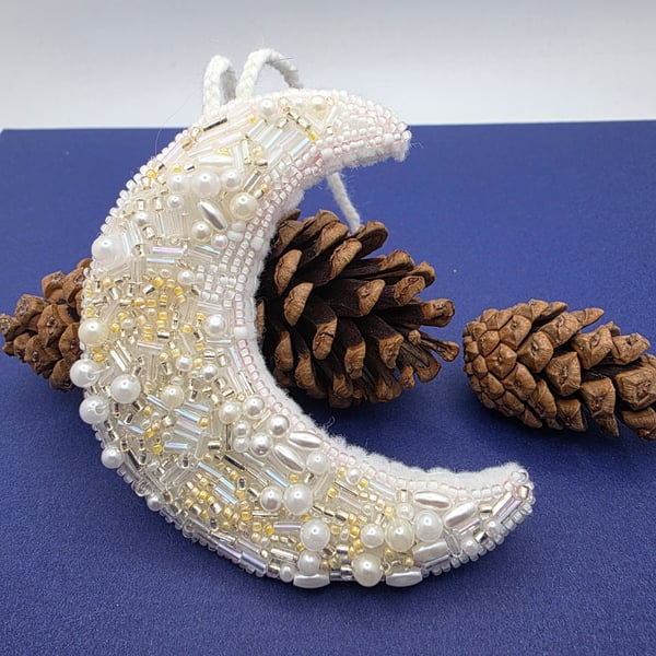 Bead embroidery Crescent moon decoration 