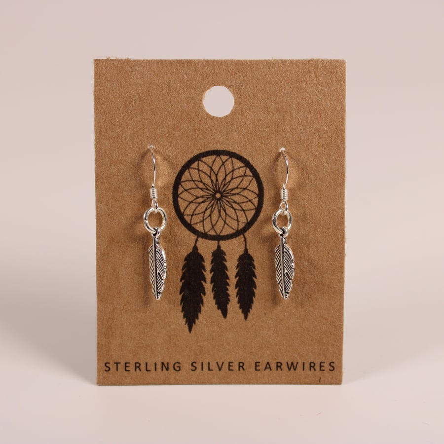 Feather Dangle Earrings with 925 Sterling Silver Earwires