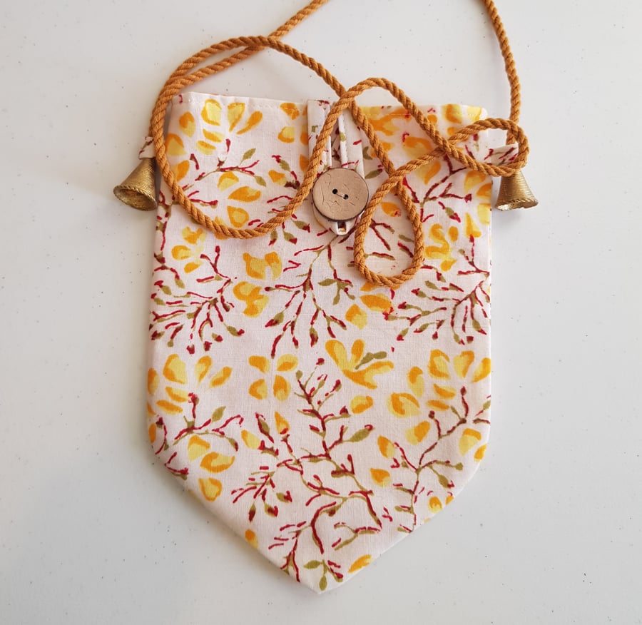 Indian block print crossbody bag: yellow blossom