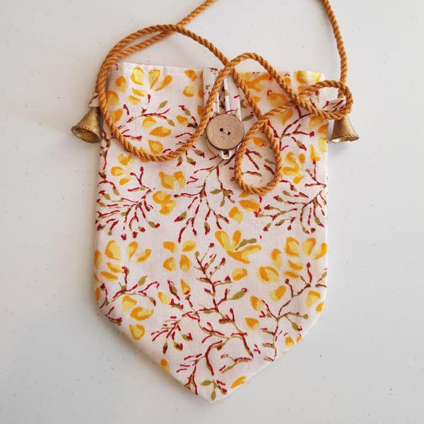Indian block print crossbody bag: yellow blossom