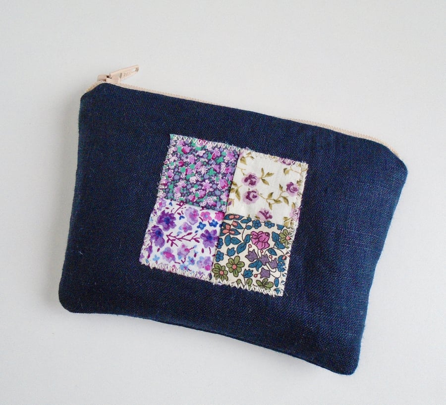 Cotton- linen appliqued purse 
