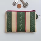 Purse small size in dark green striped Laura Ashley fabric