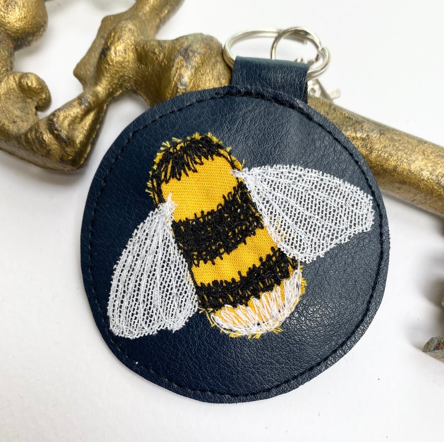 Up-cycled bumblebee key ring or bag charm. 