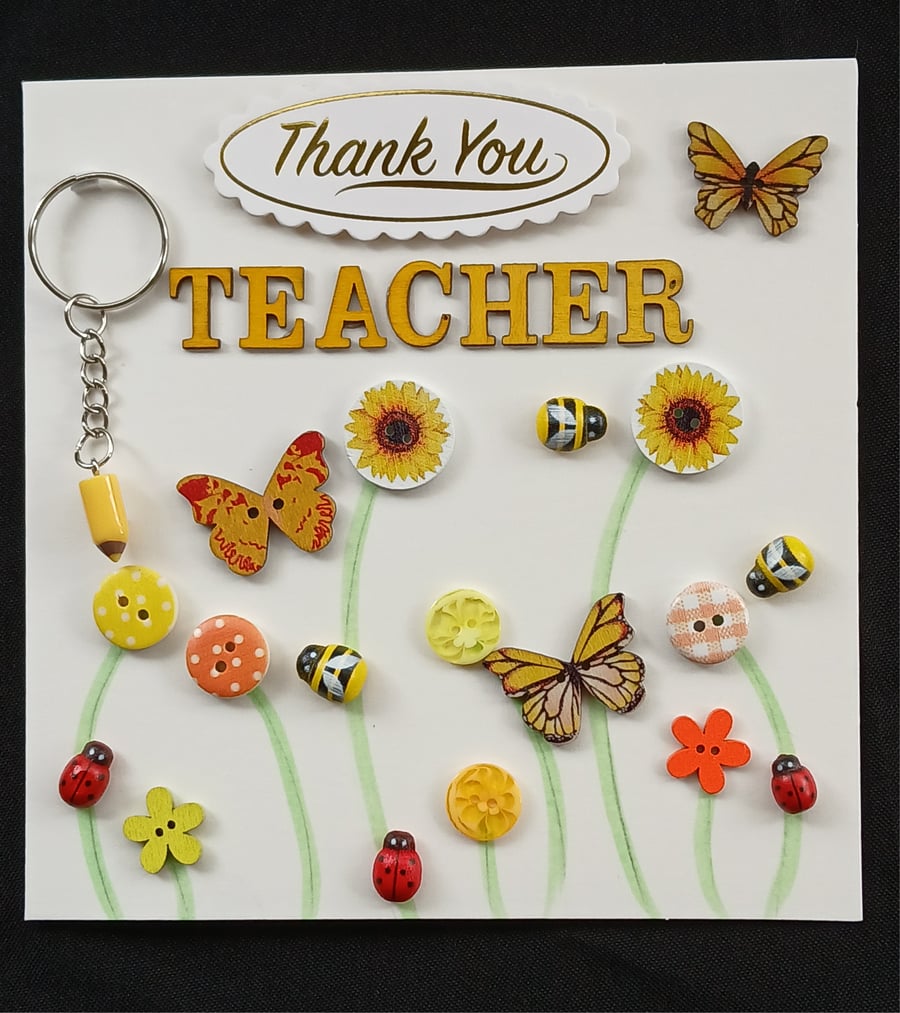 Handmade, keyring, thank you Teacher card 
