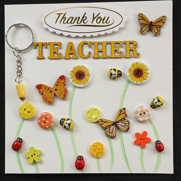 Handmade, keyring, thank you Teacher card 