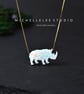White Opal Rhino Necklace with Sterling Silver Chain
