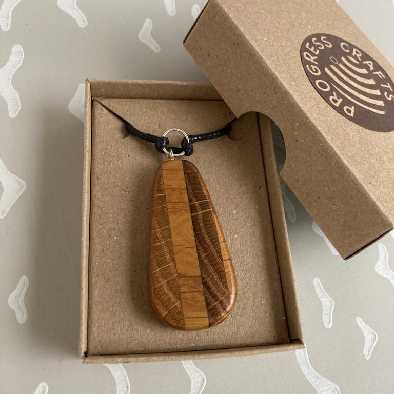 Striped oak pendant necklace - I used to be a church pew, now I’m jewellery