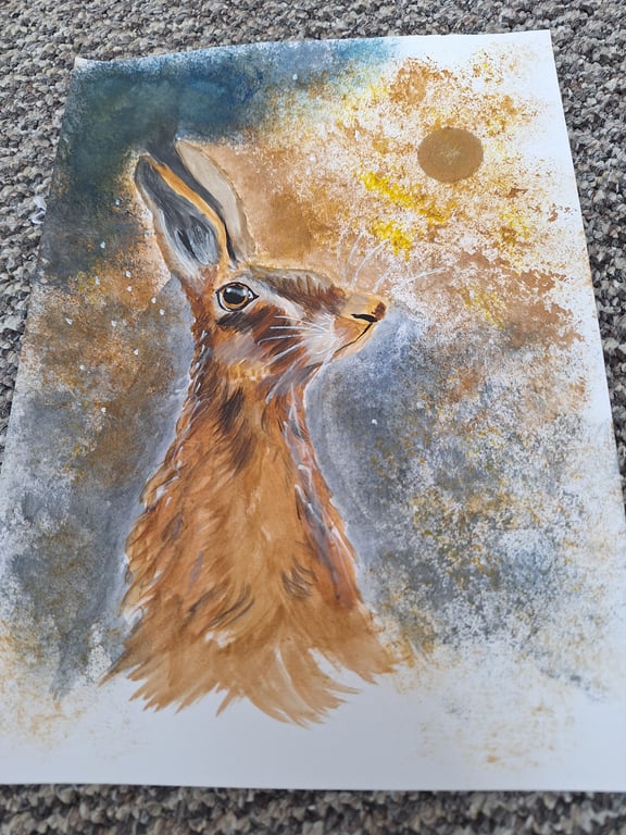 Rustic fabel rabbit moon light painting 