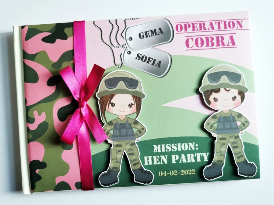 Army girl birthday guest book, girl camo birthday party book, girl army party