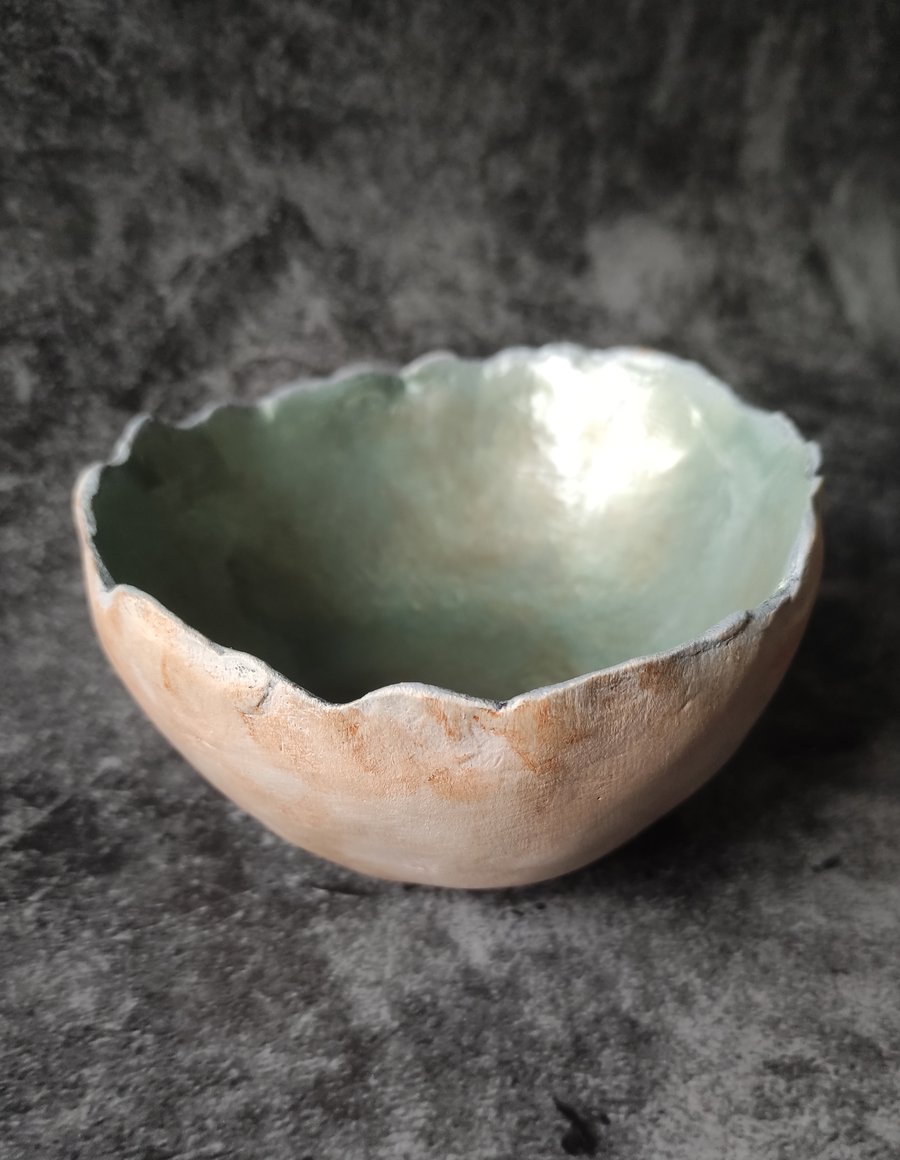 Coastal Inspired Bowl with Mother of Pearl Interior, Artisan Wabi Sabi Decor
