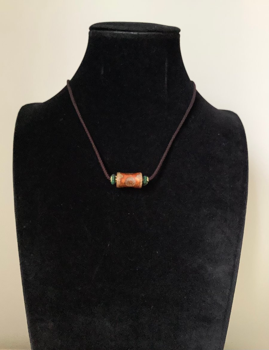 Handmade Boho Surfer Style Necklace with Natural Tibetan Dzi Agate