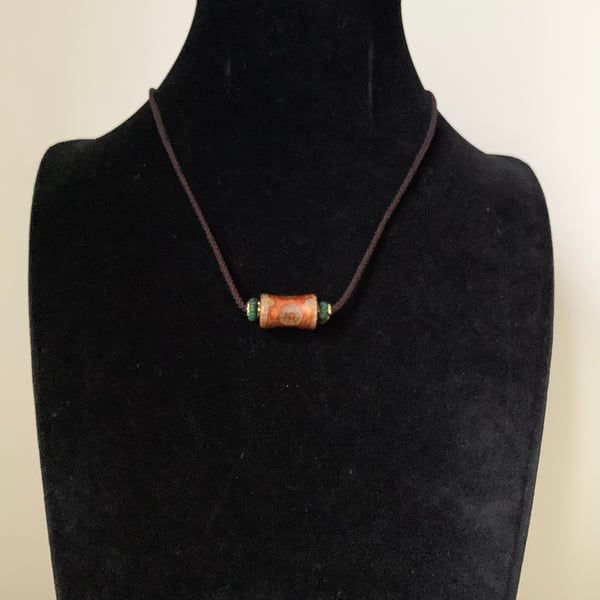 Handmade Boho Surfer Style Necklace with Natural Tibetan Dzi Agate