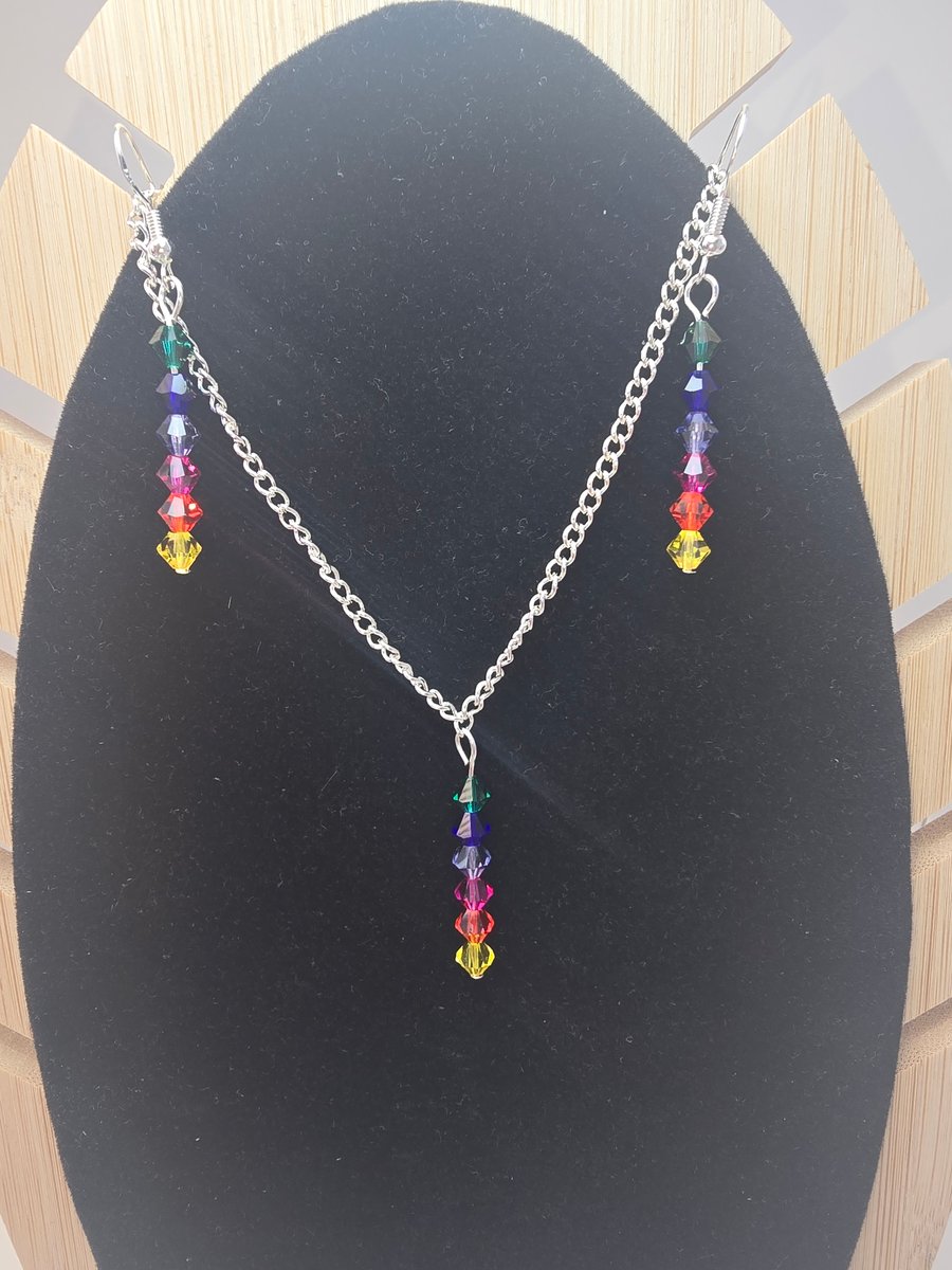 Preciosa Crystal Bicone Rainbow Necklace and Earrings jewellery set