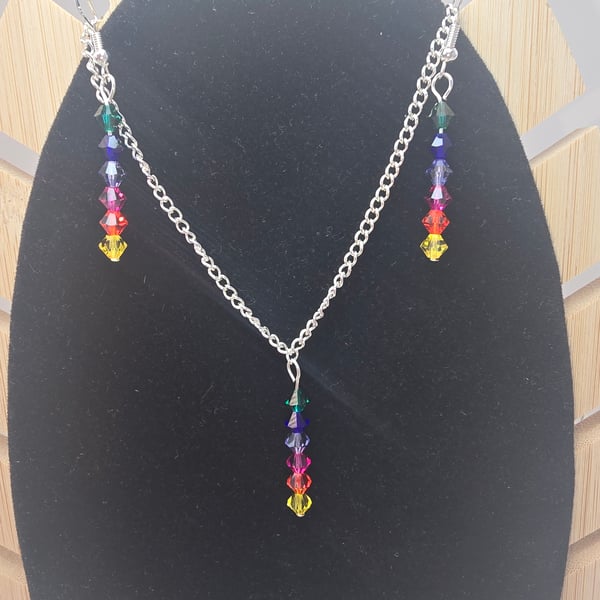 Preciosa Crystal Bicone Rainbow Necklace and Earrings jewellery set