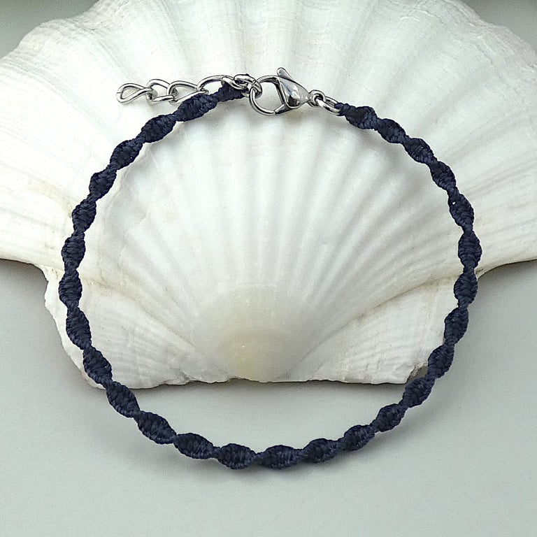 Navy macrame bracelet for women. Adjustable 7" to 8" handmade bracelet.     