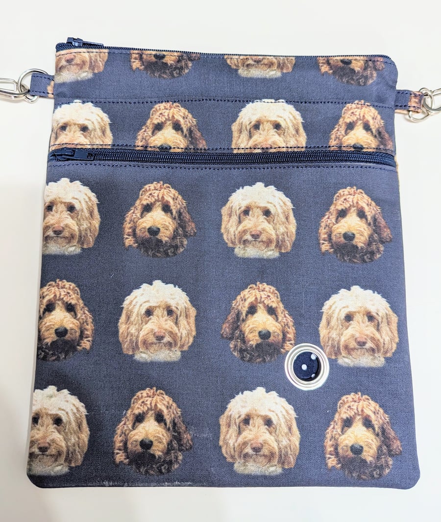 Dog walking bag made in Cockerpoo dog Fabric