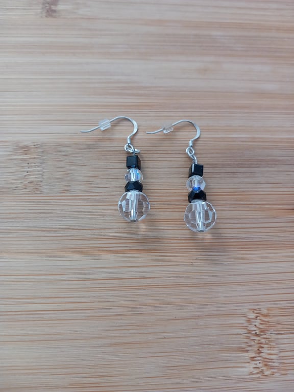 Snowman earrings crystal Christmas themed jewellery for pierced ears