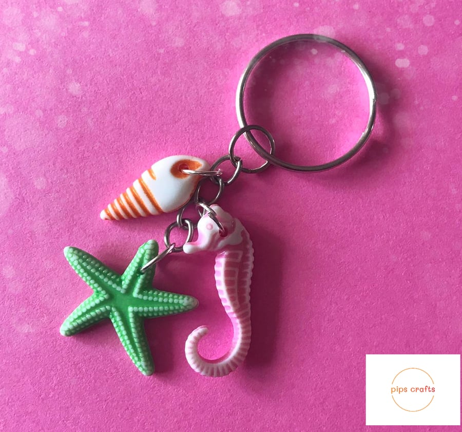  Fun Sea Life Keyring, Starfish, Shell, Seahorse - Quirky Seaside Keychain, Gift