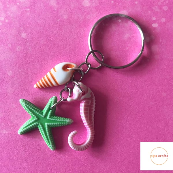  Fun Sea Life Keyring, Starfish, Shell, Seahorse - Quirky Seaside Keychain, Gift