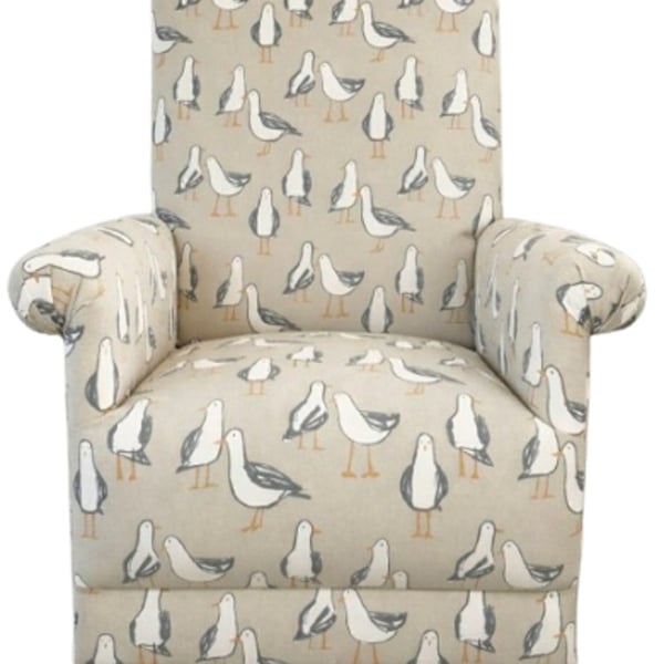Clarke Seagulls Taupe Fabric Adult Chair Armchair Coastal Beach Seaside Accent