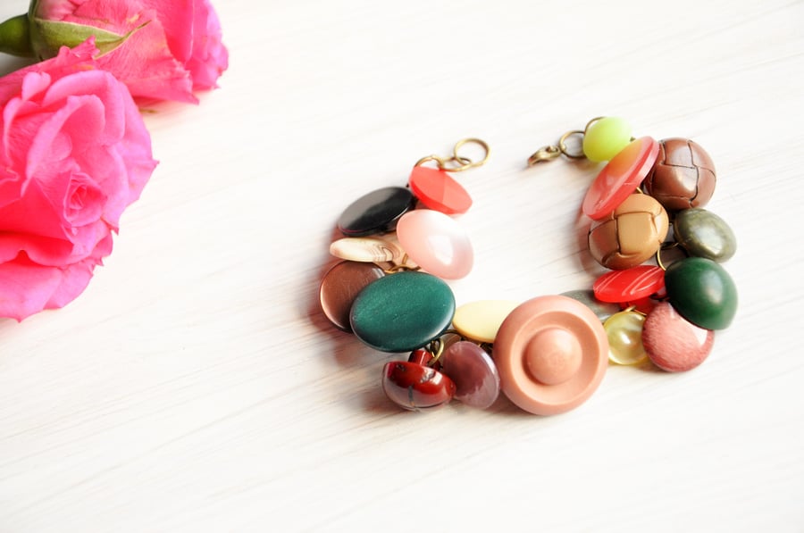 Button bracelet, Autumn jewellery, Best friend bracelet, Fall, Button Jewellery