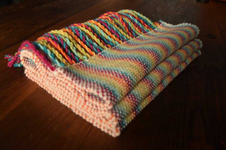 Handwoven rainbow scarf