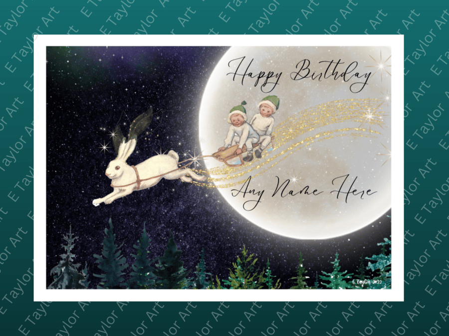 Birthday Card Rabbit Hare  Personalisable Seeded Card Option Wiccan Fantasy