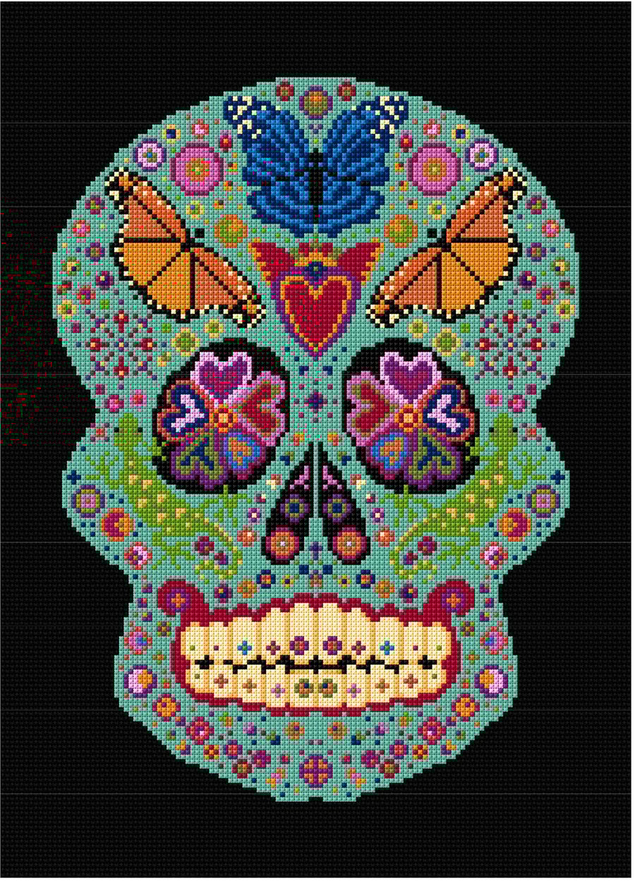 Cross Stitch Kit, Sugar Skull, Butterfly, Picture, Mexico, Dia de Muertos, 