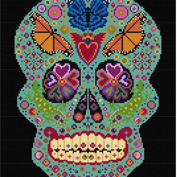 Cross Stitch Kit, Sugar Skull, Butterfly, Picture, Mexico, Dia de Muertos, 