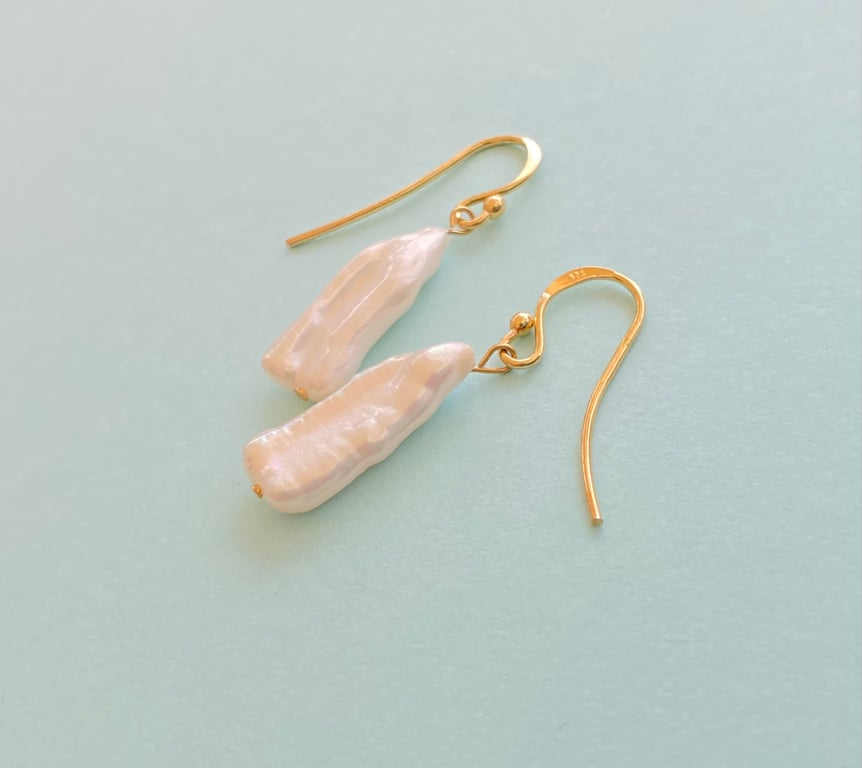 Baroque Freshwater Pearl Gold Plated Sterling Silver Drop Earrings