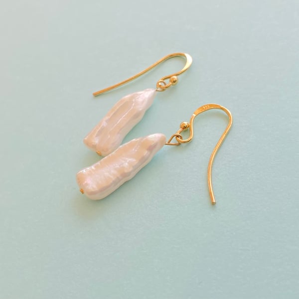 Baroque Freshwater Pearl Gold Plated Sterling Silver Drop Earrings