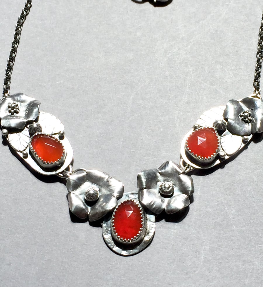 Carnelian and Silver flower necklace