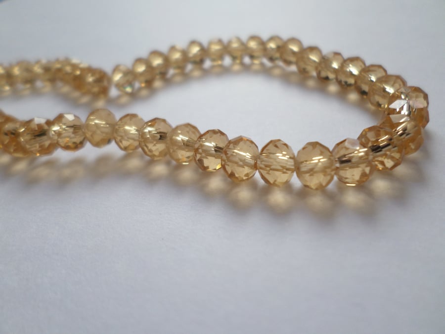 50 x Faceted Glass Beads - Rondelle - 6mm - Pale Honey 