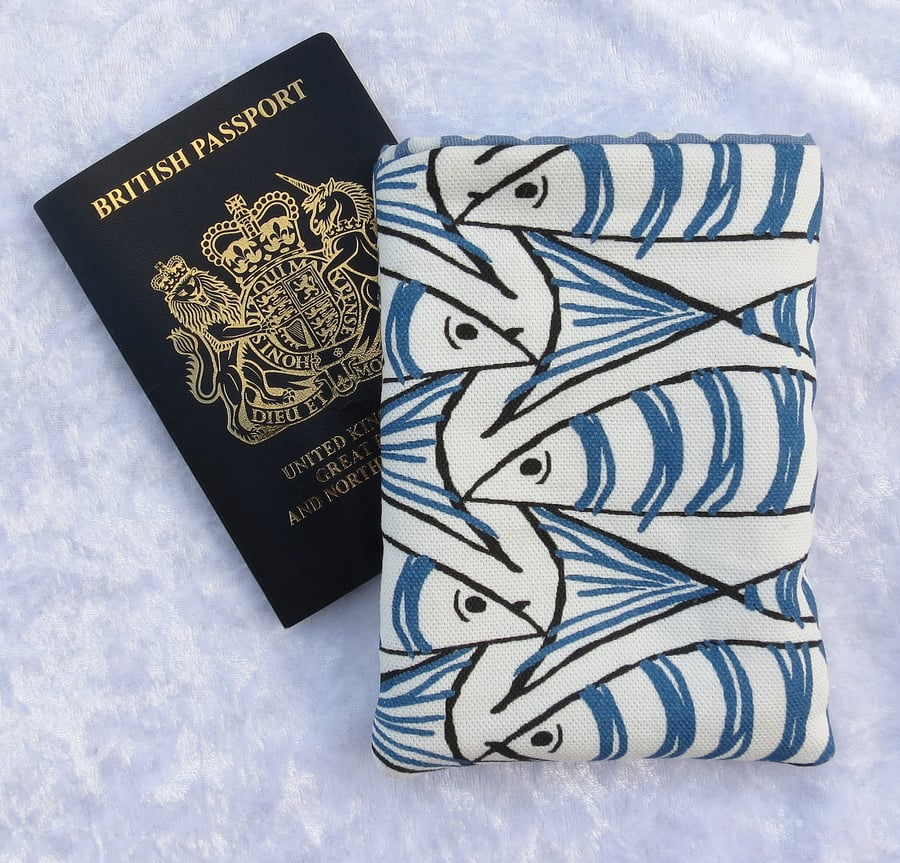 Passport Pouch, passport sleeve, made from cotton, fish