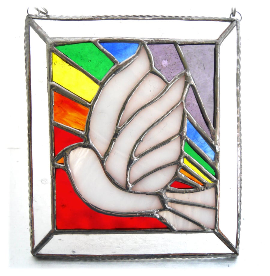 SOLD Rainbow Dove Stained Glass Picture Suncatcher Handmade 016