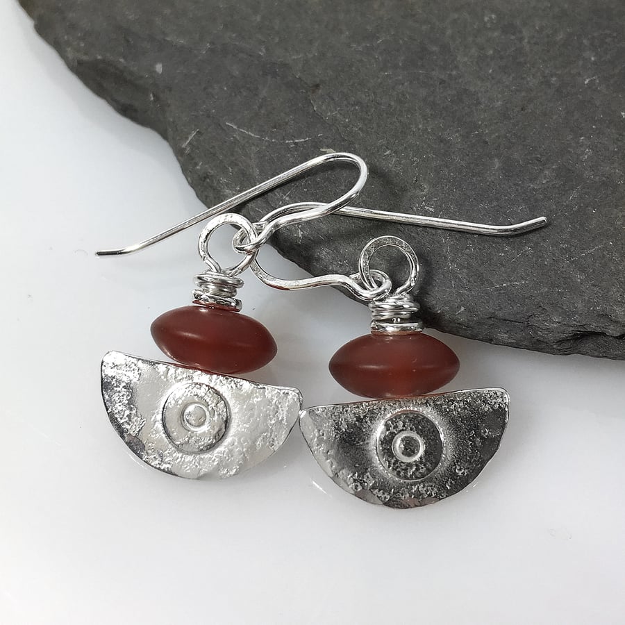 Ulu, handmade silver and burnt orange stone earrings 