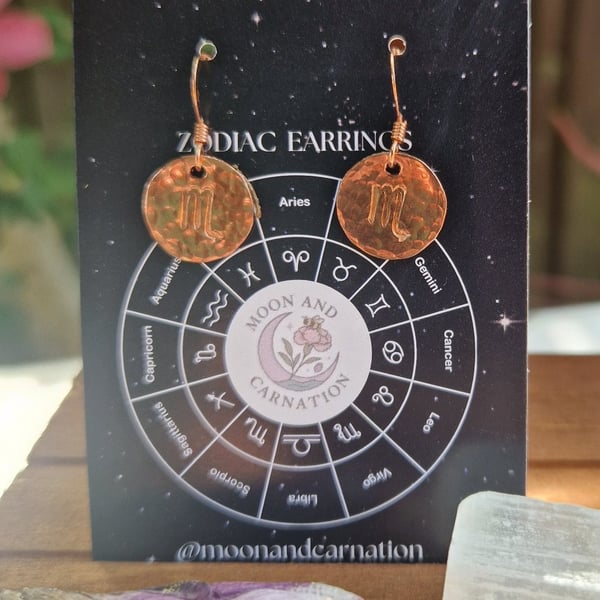Scorpio Copper Zodiac Earrings 