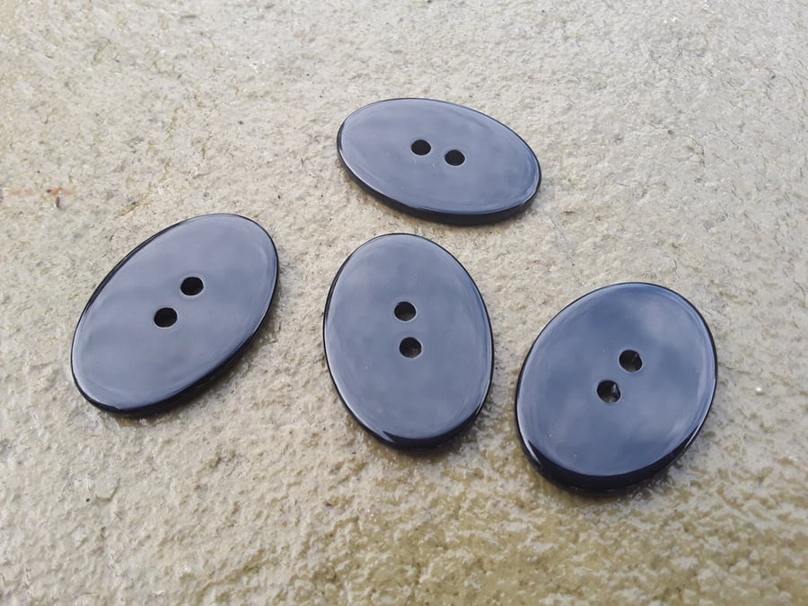 2 x 1 & 1 4" 48mm by 33mm Black Oval 2 hole button