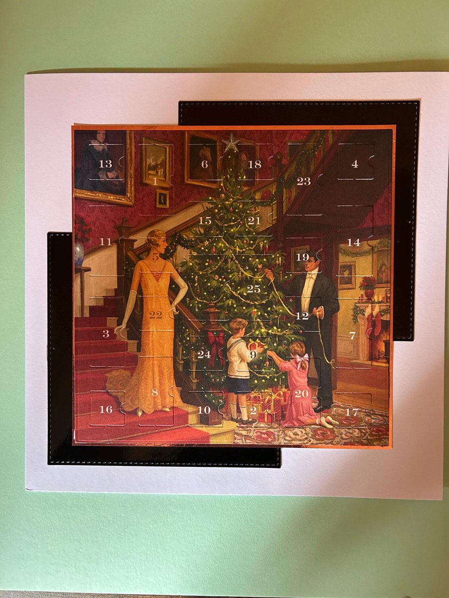 Vintage family Advent Calendar Card Handmade 8 inch square card, Santa, friend l