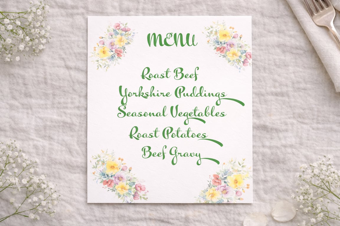 Wedding Menu Card  Floral Wedding Table Stationery