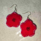 Red flower earrings 