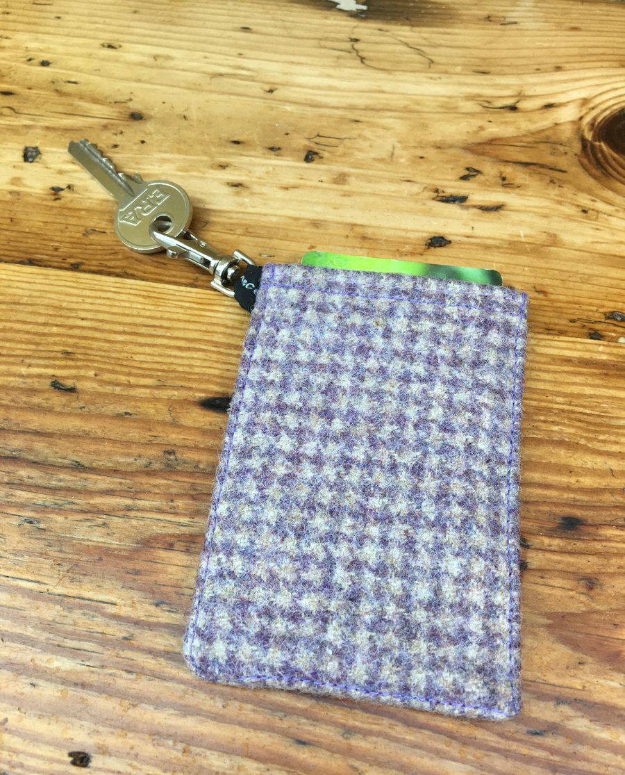 Tweed Card Holder with key clip, travel card, bus pass, Oyster card, earphones