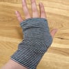 Stripey Navy & Silver Wrist warmers from Upcycled Cardigan (NOT WOOL)