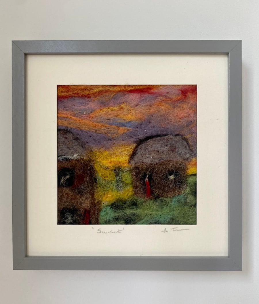 Sunrise on the farm needle felted picture, - free p&p