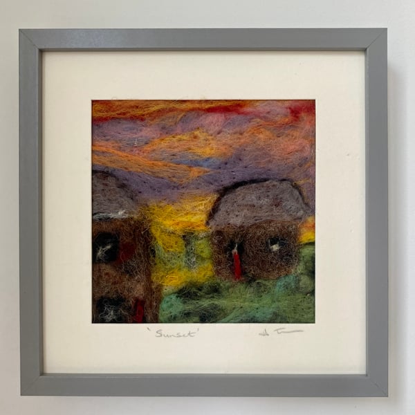 Sunrise on the farm needle felted picture, - free p&p